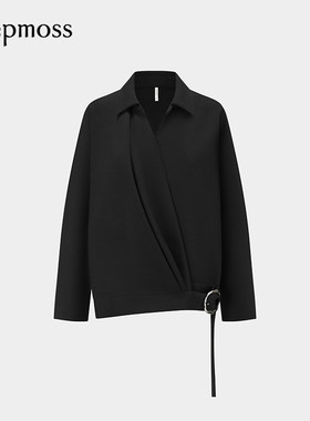 【deepmoss】2025秋冬新款女士时尚设计感不对称斜褶搭扣短外套