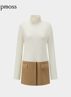 【deepmoss】2025秋冬新款女士设计感尚西装下摆拼接针织高领上衣