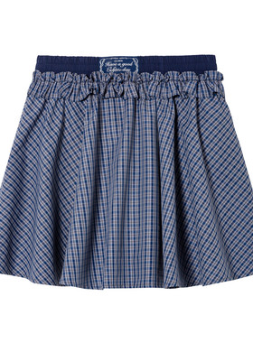 SOFITTE 25AW蓝色格纹短裙女双腰头蓬蓬裙高腰显瘦A字裙学院风