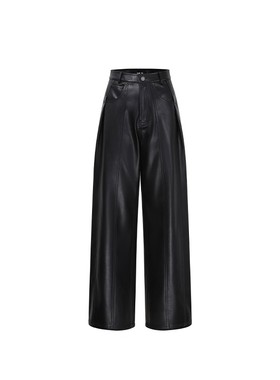 【新品】AIM SH 女士 酷辣高级感黑色双摺弯刀皮裤