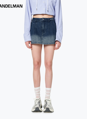 ANN ANDELMAN 深蓝色设计感牛仔裤裙半身裙a字百褶短裙女
