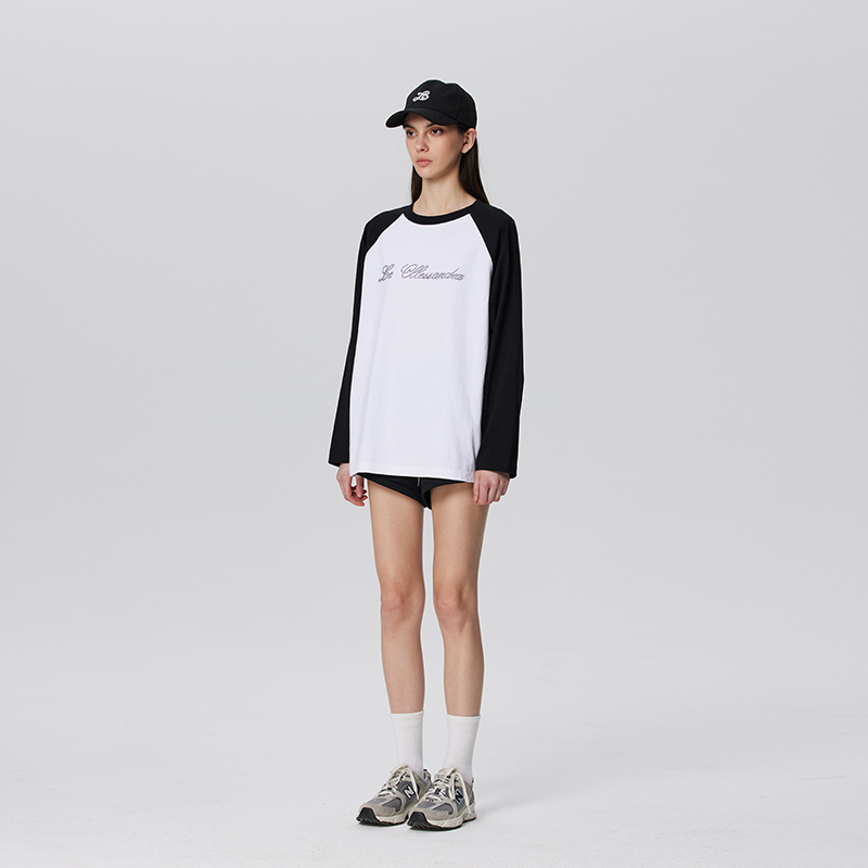 LEALESSANDRALOGO烫钻长袖T恤