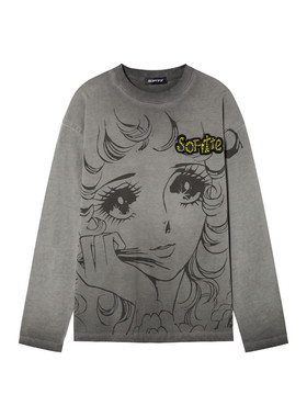 【希林娜依高同款】SOFITTE 25AW灰色做旧喷墨美少女长袖T恤男女