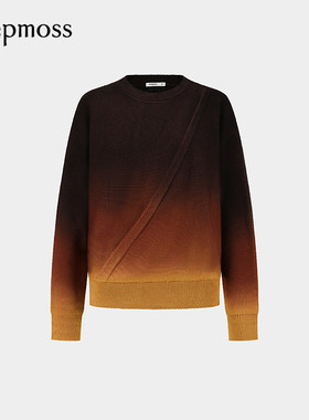 【deepmoss】2025秋冬新款女设计感玛瑙棕渐变吊染搭肩羊毛衫上衣