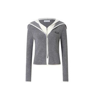 撞色海军领假两件拉链针织羊毛衫 张靓颖同款 FLEURANT JAC