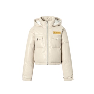 JAC 米色皮面休闲女士连帽羽绒服百搭简约 FLEURANT2025秋冬新品