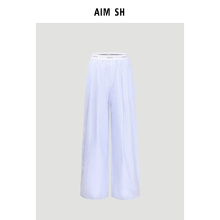 新品 织带腰头条纹度假休闲运动裤 AIM 女士 休闲裤