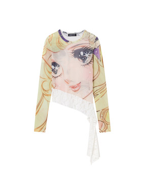 【戴萌同款】SOFITTE 25AW美少女印花打底衫拼接蕾丝长袖t恤上衣