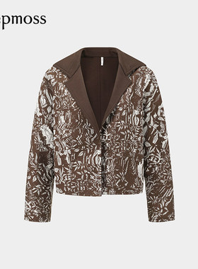 【deepmoss】2025秋冬新款女士设计感时尚水中倒影提花翻领短外套