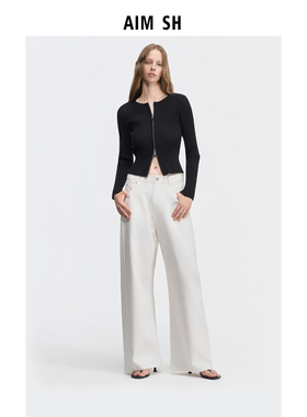 【新品】AIM SH 女士 白色夹标牛仔裤廓型宽松休闲长裤