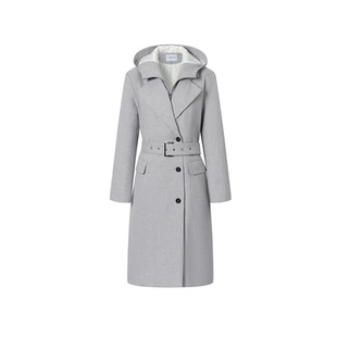 JAC 灰拉链假两件充棉双排扣连帽腰带大衣 FLEURANT2025秋冬新品