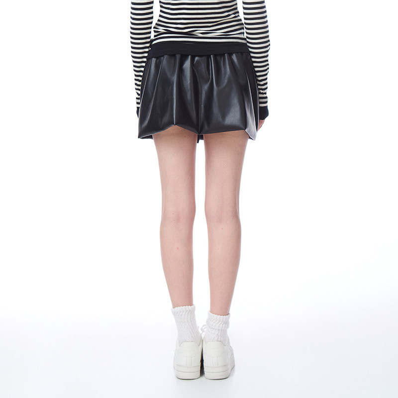 LE ALESSANDRA 花苞皮裙松紧腰织带打底半身裙裤