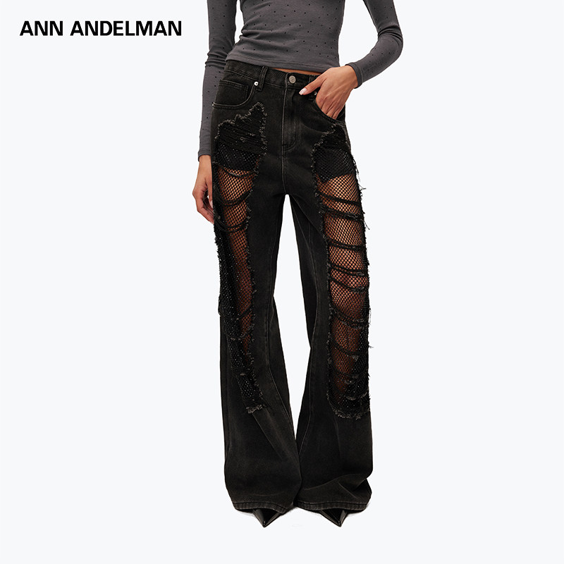 【明星同款】ANN ANDELMAN直筒宽松网纱破洞闪闪黑钻牛仔裤女,女装/女士精品,牛仔裤,淘宝优惠券,粉丝福利购,淘宝优惠卷