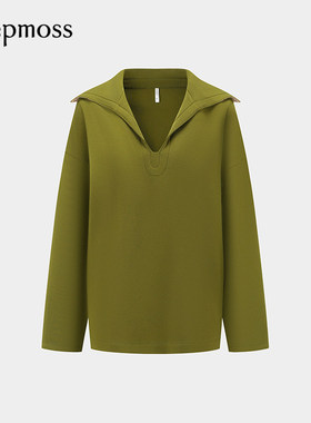 【deepmoss】2025秋冬新款女士设计感时尚V字翻领空气层卫衣