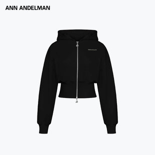 ANN ANDELMAN长袖修身外套短款双开拉链高腰连帽卫衣