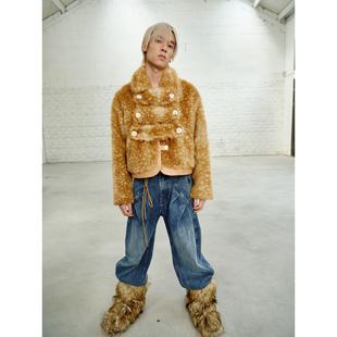 YANAG原创设计小鹿斑比大大扣袢短外套新款休闲保暖可爱环保皮草