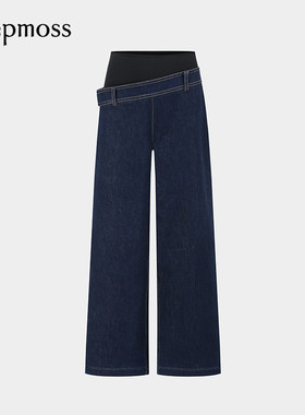 【deepmoss】2025秋冬新款女士设计感斜襟层次腰头弹力牛仔裤长裤