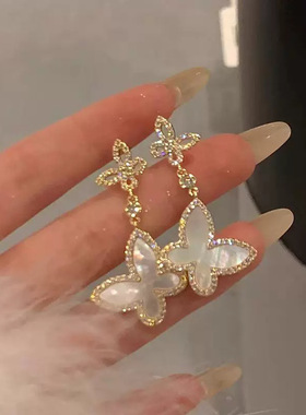 绝美蝴蝶~浪漫温柔白贝母蝴蝶耳环轻奢ins高级感气质超仙百搭耳钉