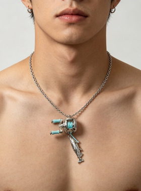 跨境独立站爆品Mini fishing reel necklace迷你鱼线轮吊坠项链男