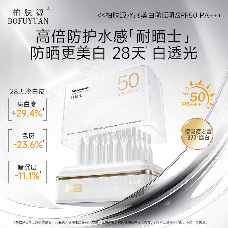 【陈先生直播新品】柏肤源 水感美白防晒乳 防晒次抛 SPF50 PA+++