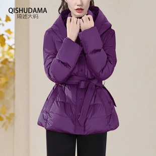 羽绒服女短款连帽外套时尚修身收腰系带加厚北方防寒2025冬季