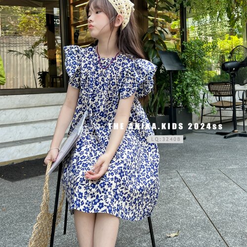 ANIKA阿尼卡品牌童装 夏新款 女童中大童花边小飞袖 连衣裙 短裙
