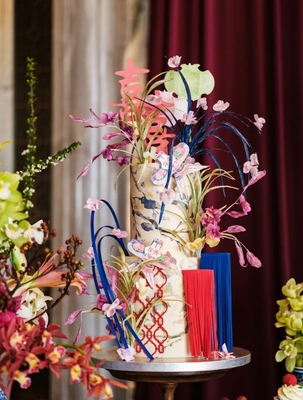 新中式订婚蛋糕 自古红蓝出CP - 一组红蓝撞色的糯米纸设计定制