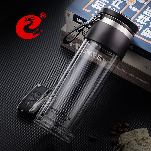 卧龙便携车载隔温透明双层玻璃杯