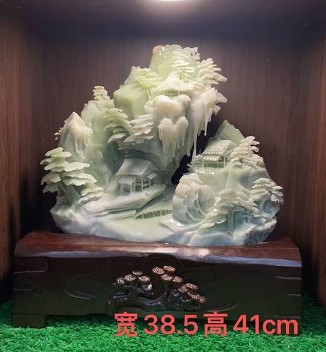 岫玉摆件山水天然玉石手工雕刻俏色巧雕