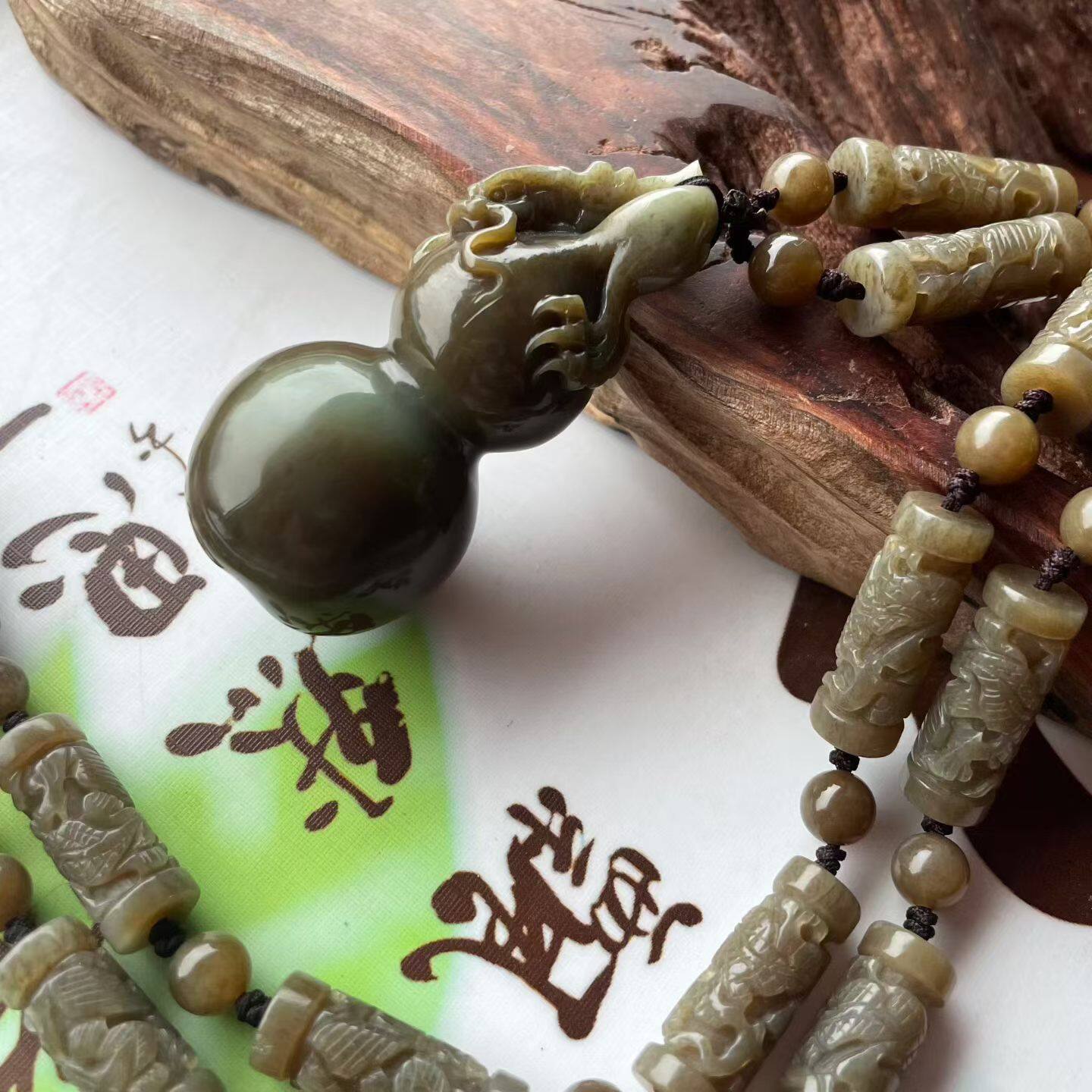 和田玉析木老玉龙头葫芦挂件吊坠项链天然玉石手工雕刻