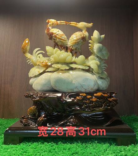 岫玉花玉摆件和和美美鸬鹚俏色巧雕送礼首选