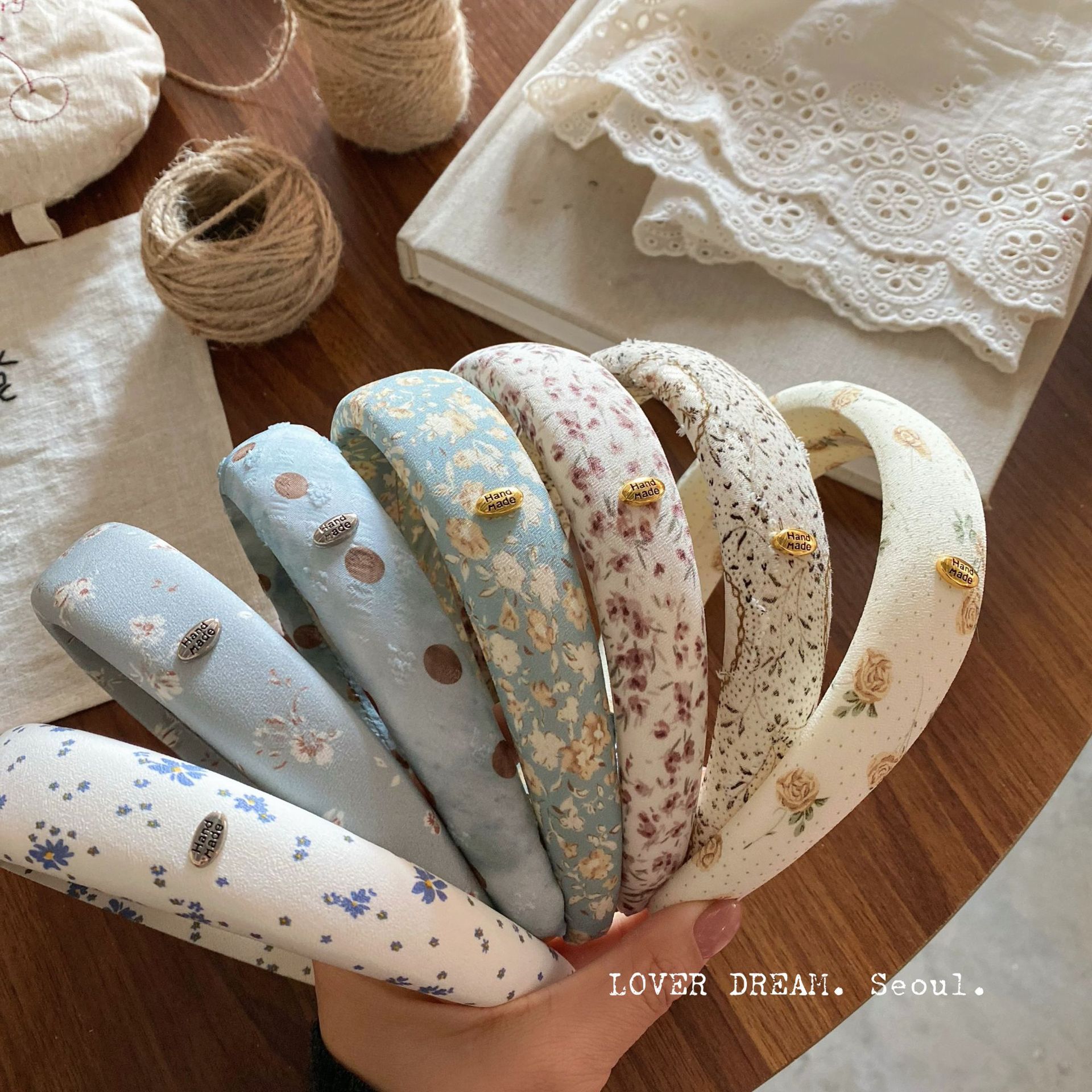 春夏韩国复古碎花朵发箍女防滑布