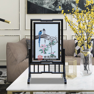 古艺苏绣精品摆件喜上枝头客厅玄关餐厅双面绣台屏非遗高端礼品