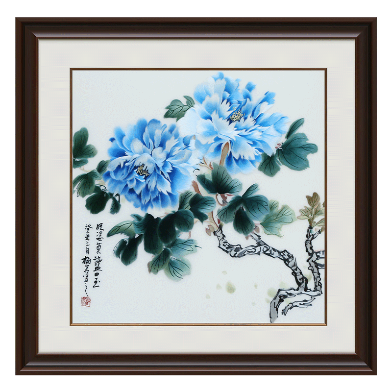 古艺苏绣精品牡丹蓝田玉高端礼品
