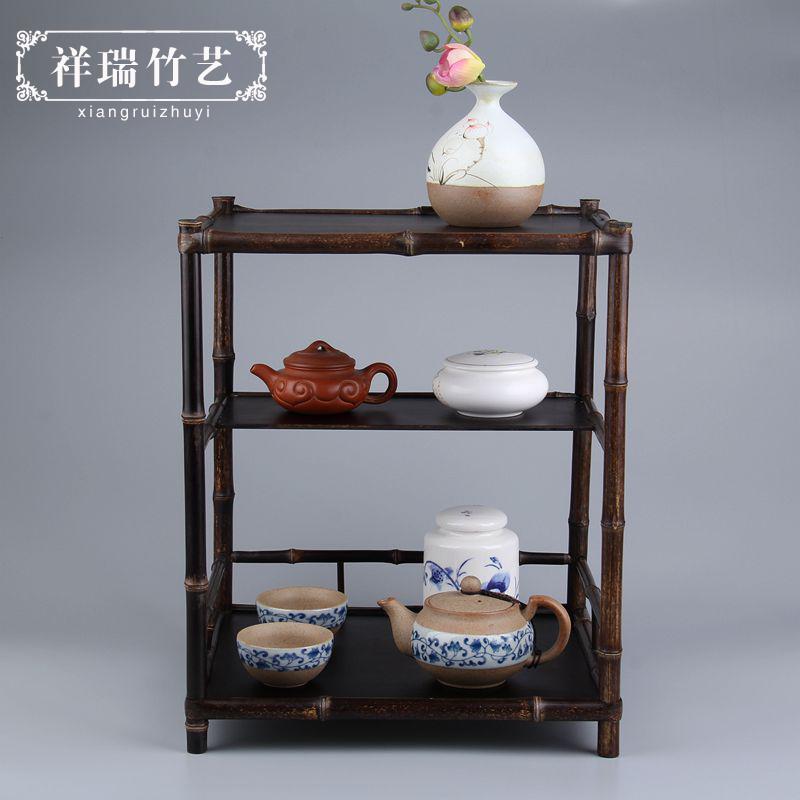 竹制桌面日本茶具博古架