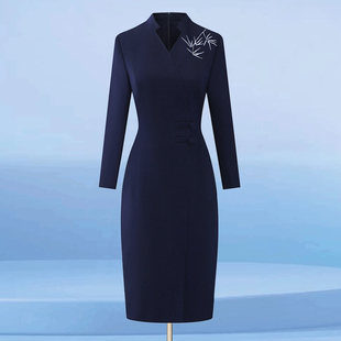 新中式国风连衣裙女售楼部珠宝店美业导购客服工作服美容院西装裙