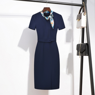 职业连衣裙女夏酒店前台迎宾接待工作服美容师OL修身包臀礼仪正装