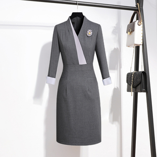 职业装连衣裙女春夏秋新修身包臀售楼处前台接待工装珠宝店工作服