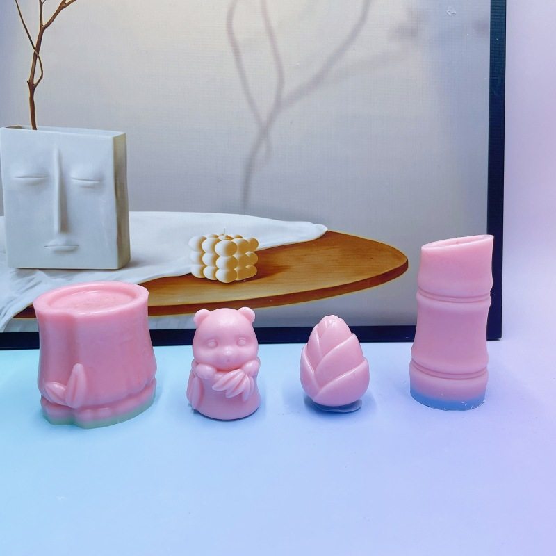 立体熊猫竹子竹笋香薰蜡烛硅胶模具DIY竹节扩香石摆件装饰慕斯模