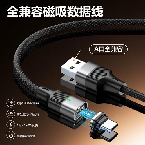 120W磁吸快充数据线USBA转Type-C