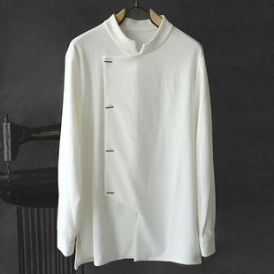 青年男士 中式 春季 衬衫 潮流休闲斜襟立领上衣宽松茶服 国风复古长袖