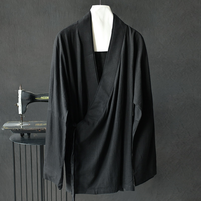 春季新款男士复古禅修汉服外套新中式潮流休闲宽松纯色长袖上衣