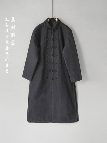 中长款纯色复古盘扣棉麻棉衣