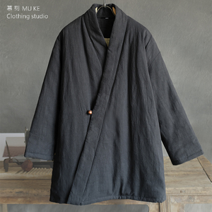 秋冬男士休闲棉麻夹棉汉加厚服棉袍中式复古宽松中长款棉衣棉袄