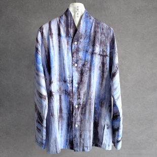 棉麻扎染衬衫 慕刻春夏新款 长袖 休闲中式 青年文艺复古舒适衬衣 男士