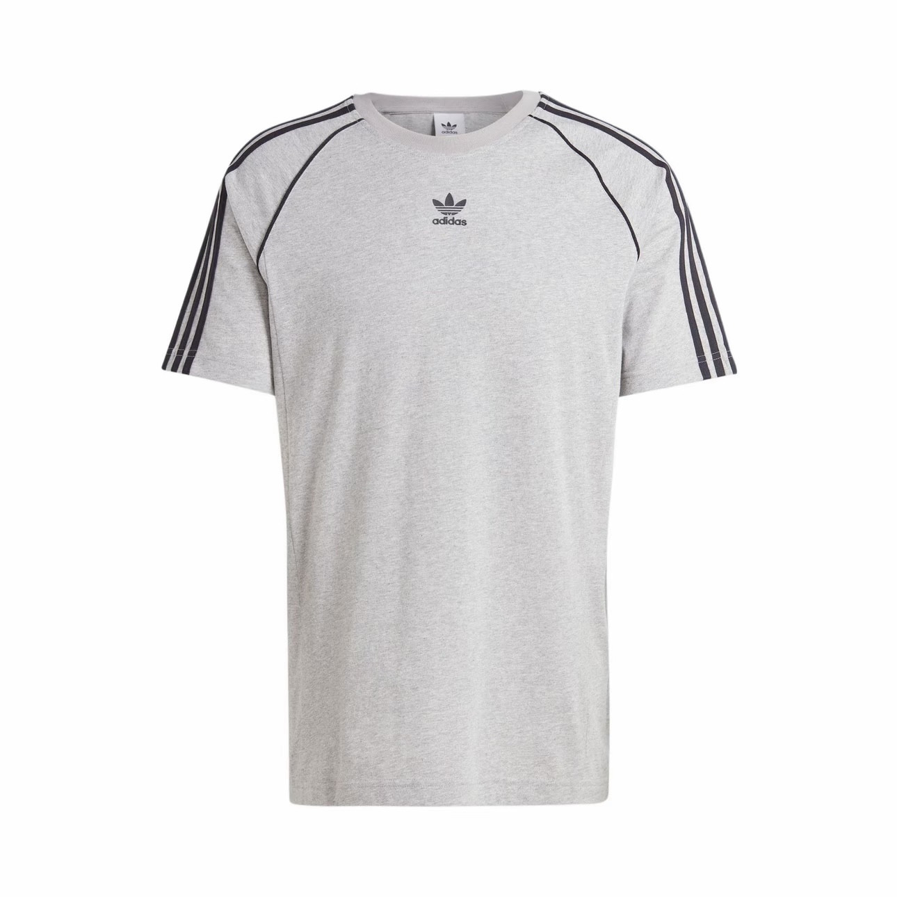 adidas originals 条纹拼色插肩运动圆领透气短袖T恤 男款 中麻灰