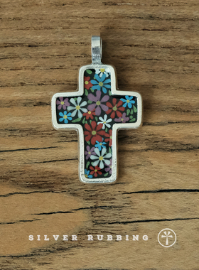 银拓繁花十字架纯银纯银珐琅吊坠