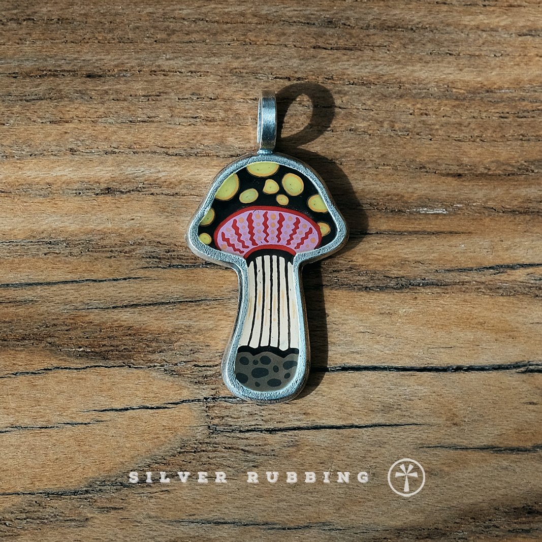 小众手工画珐琅纯银蘑菇吊坠