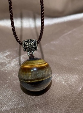 美拉德原创设计天然虎眼石圆珠吊坠男女情侣挂件锁骨链有球必应珠