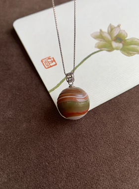 蒙古阿拉善玛瑙奇石吊坠圆珠项链女款眼睛石挂件锁骨链送女友礼物